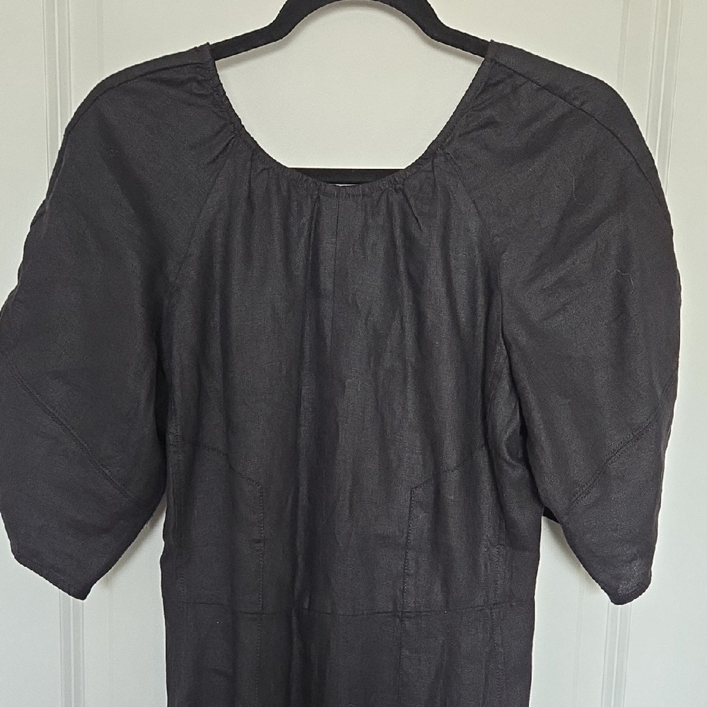 Everlane Black Puff Sleeve Linen Dress - Picture 2 of 10